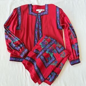 Anne Crimmins Umi Collections Womens Cardigan Sweater Skirt Silk Set Floral L 12